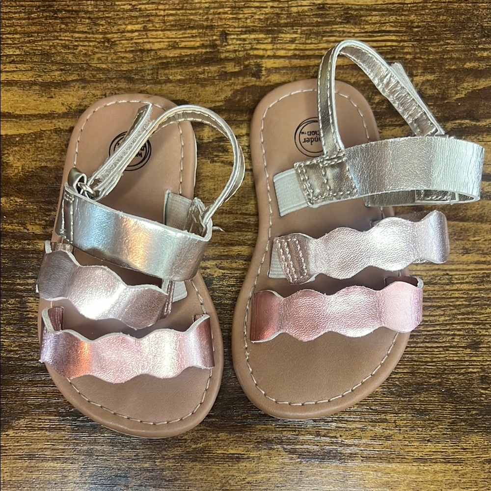 Wonder Nation Silver and Pink Sandals with Ankle Strap